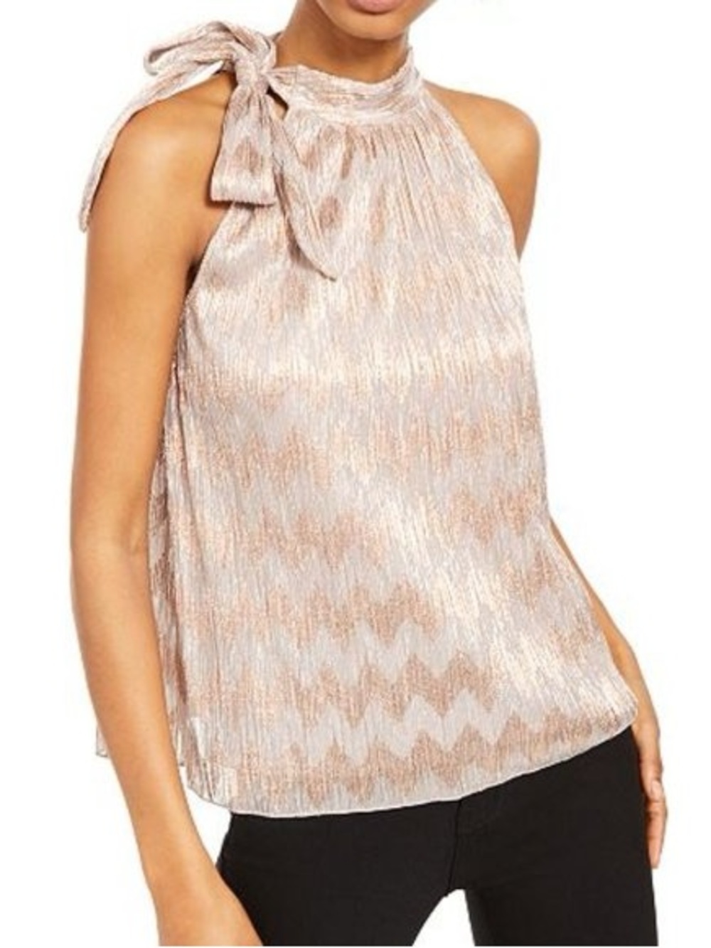 INC International Concepts Metallic Chevron Halter Top Size M Rose Gold Party